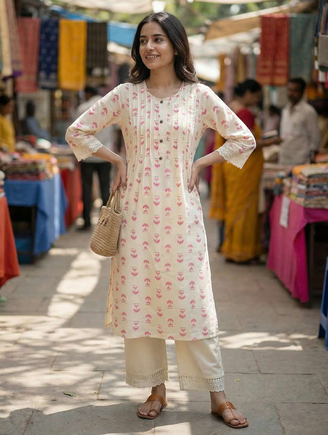 women pink kurta pant set
