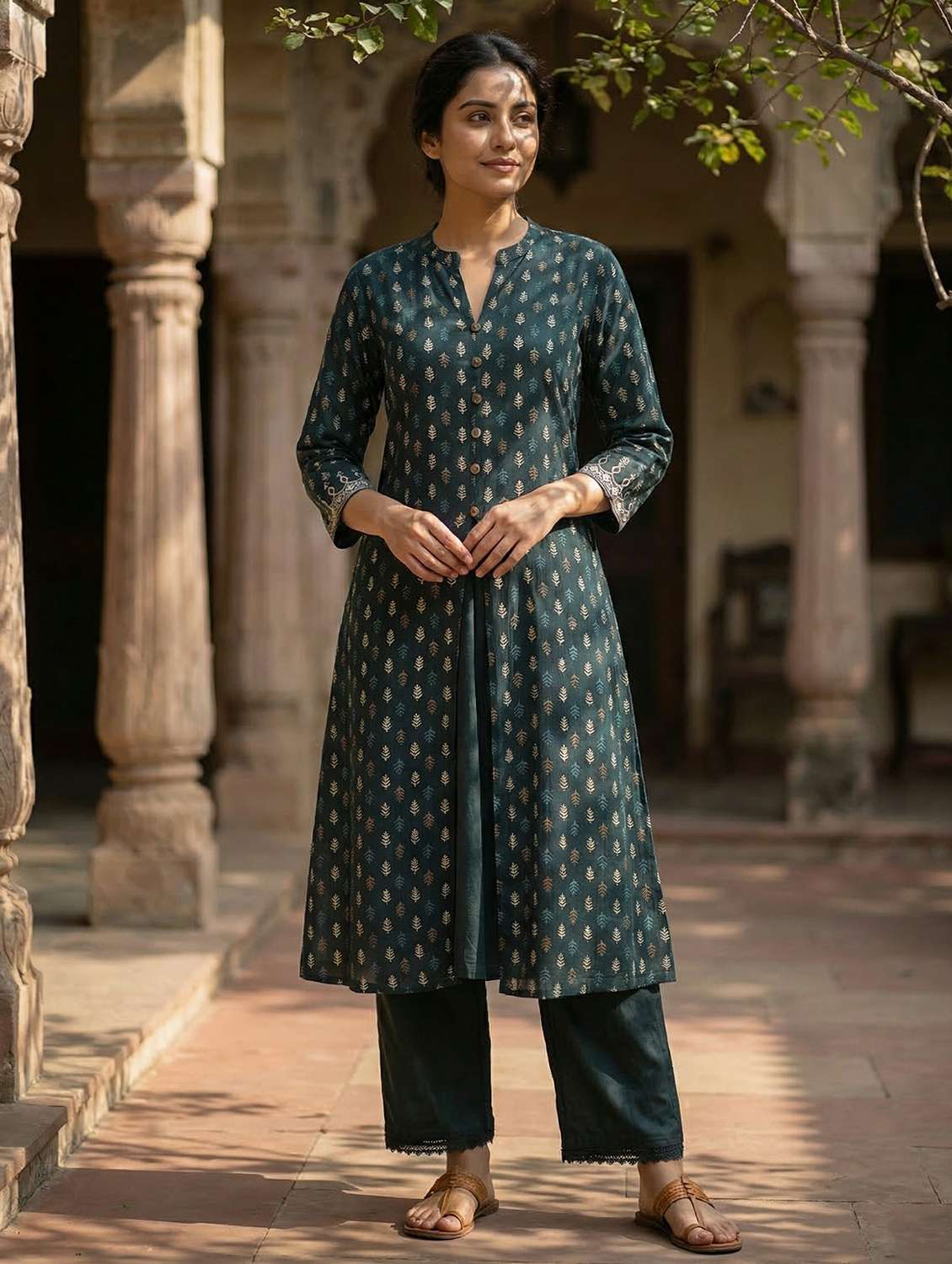 women green kurta pant set - 22453996 -  Standard Image - 3