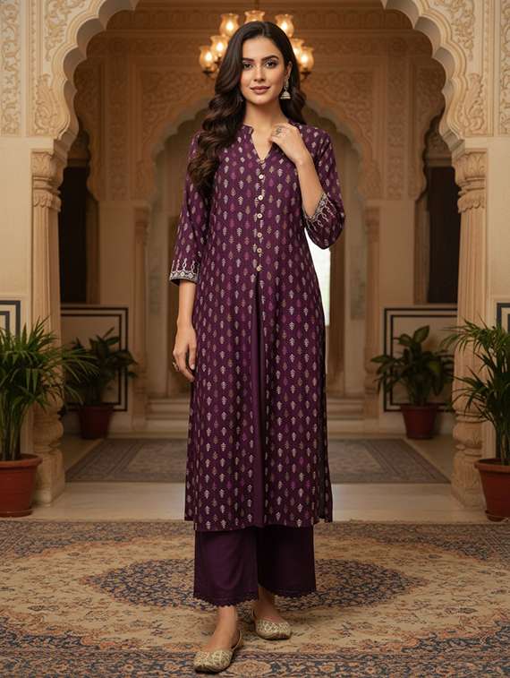 women burgundy kurta pant set - 22453997 -  Standard Image - 3