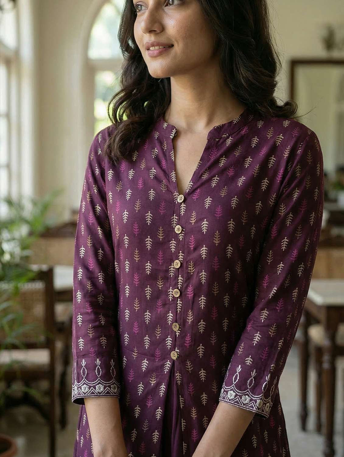 women burgundy kurta pant set - 22453997 -  Standard Image - 5