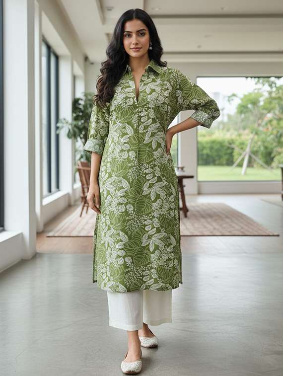 women green kurta pant set