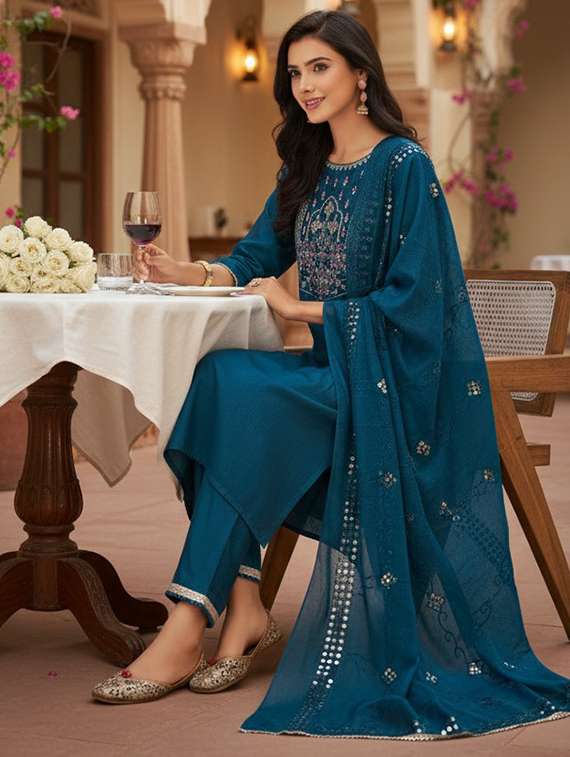 women teal suit set - 22454012 -  Standard Image - 5