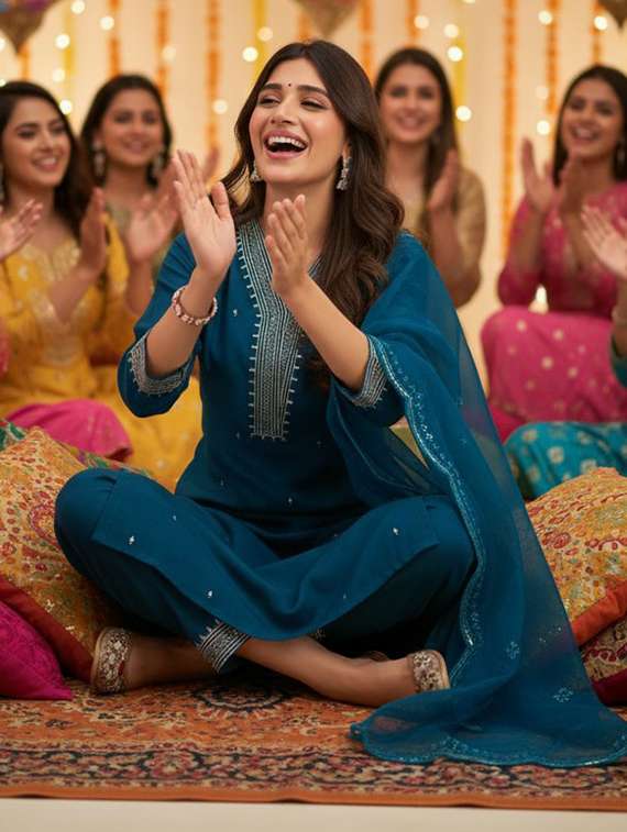 women teal suit set - 22454016 -  Standard Image - 3