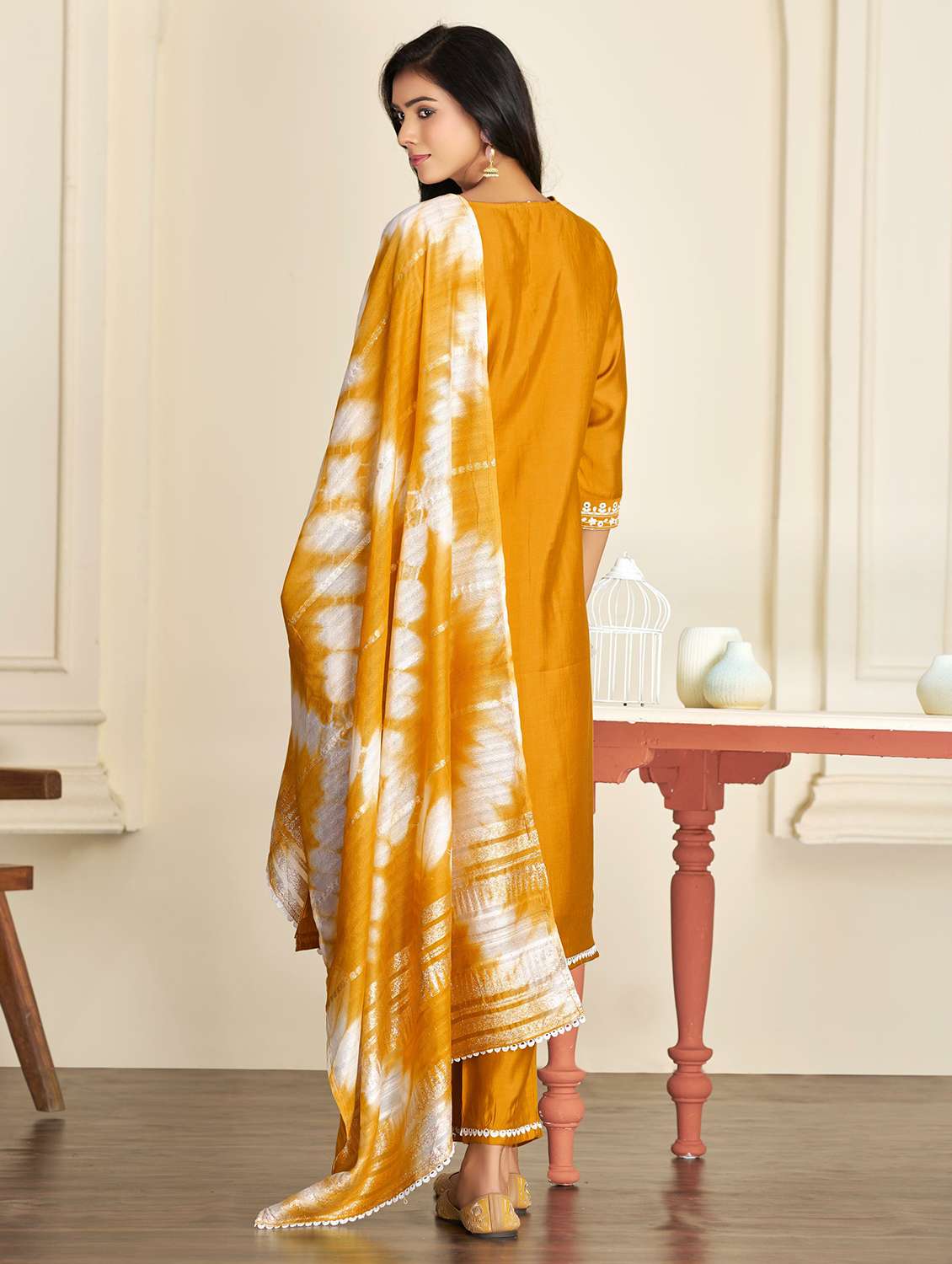 women mustard suit set - 22454021 -  Standard Image - 3