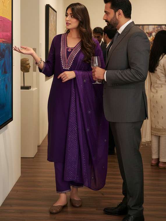 women purple suit set - 22454025 -  Standard Image - 3
