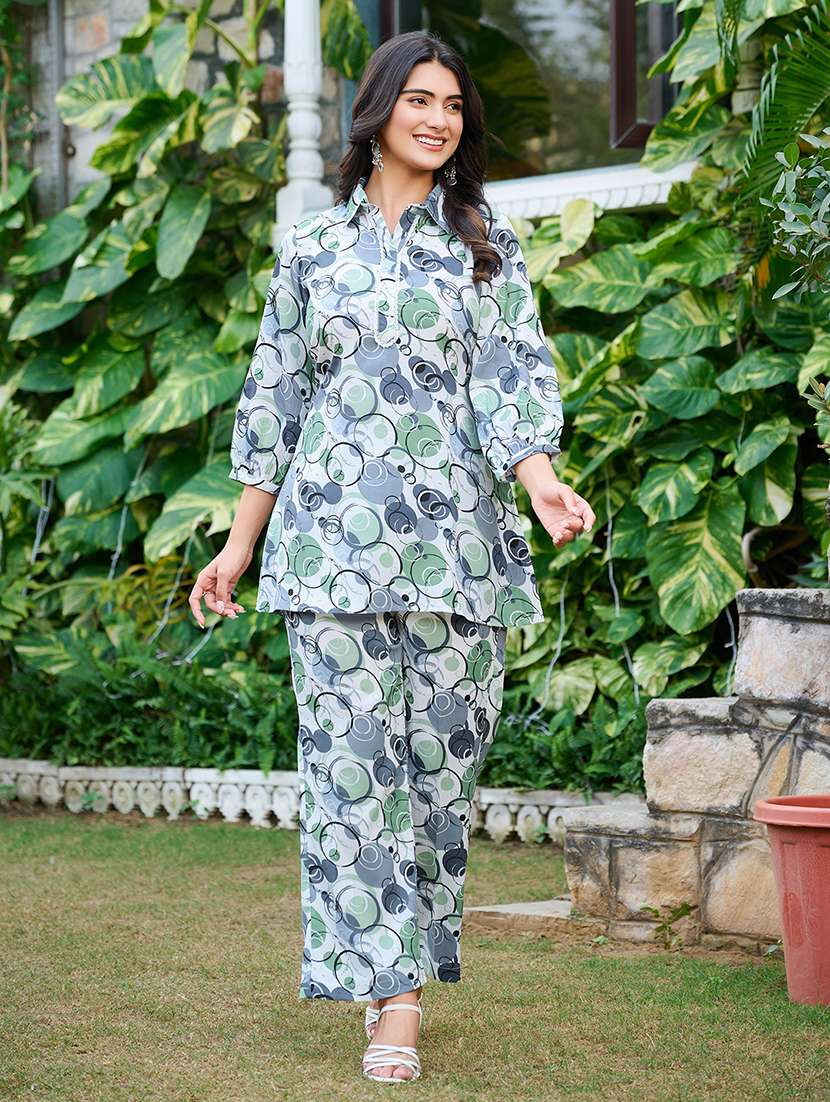 women printed three quarter sleeve ethnic co-ord set