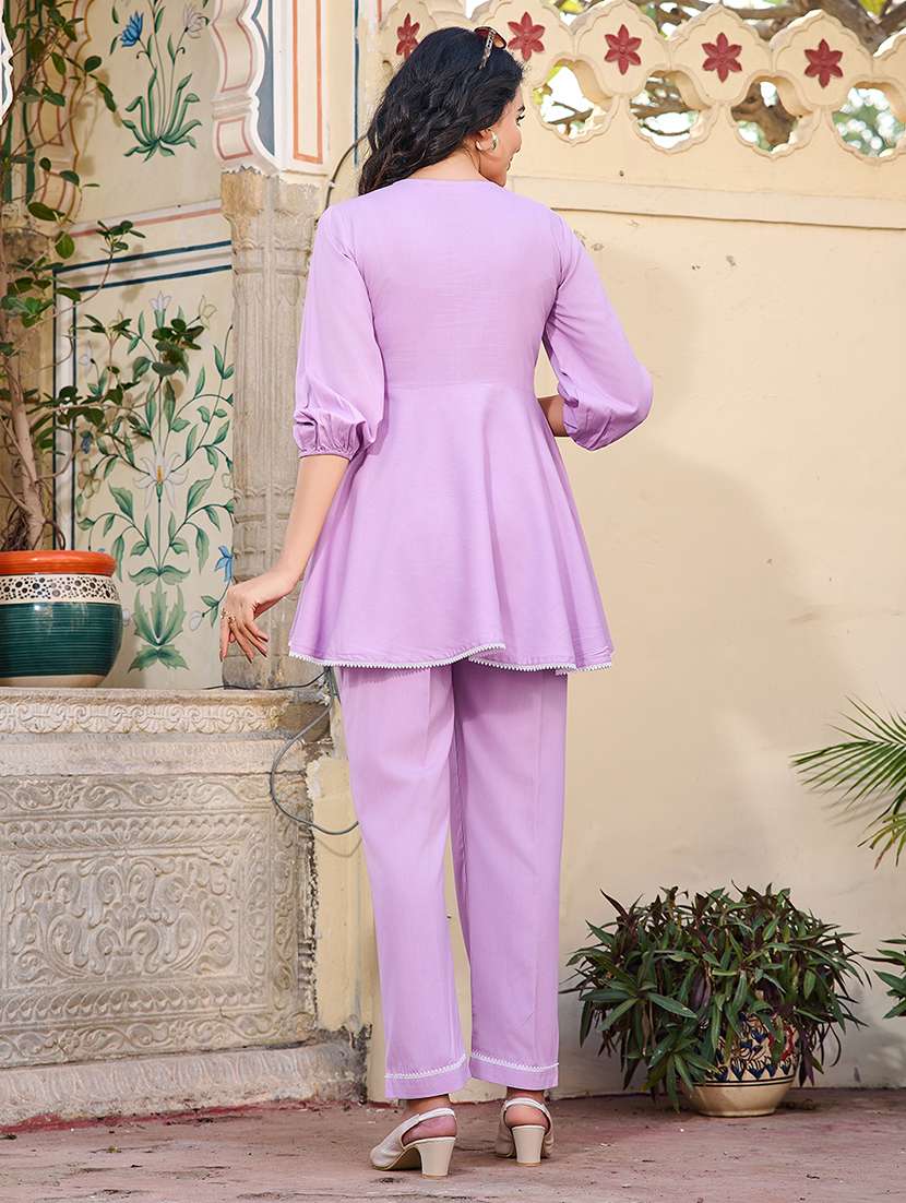 women solid three quarter sleeve ethnic co-ord set - 22454052 -  Standard Image - 3