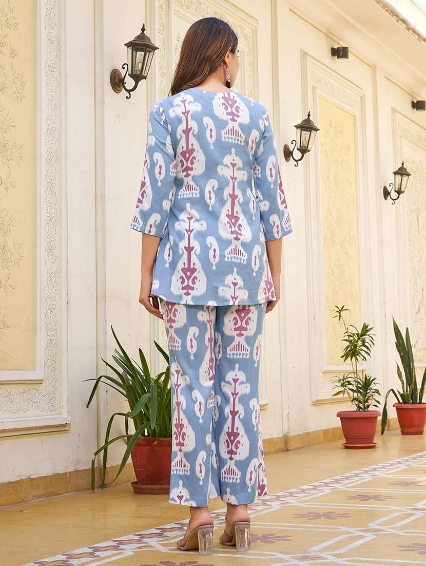 women printed three quarter sleeve ethnic co-ord set - 22454055 -  Standard Image - 3
