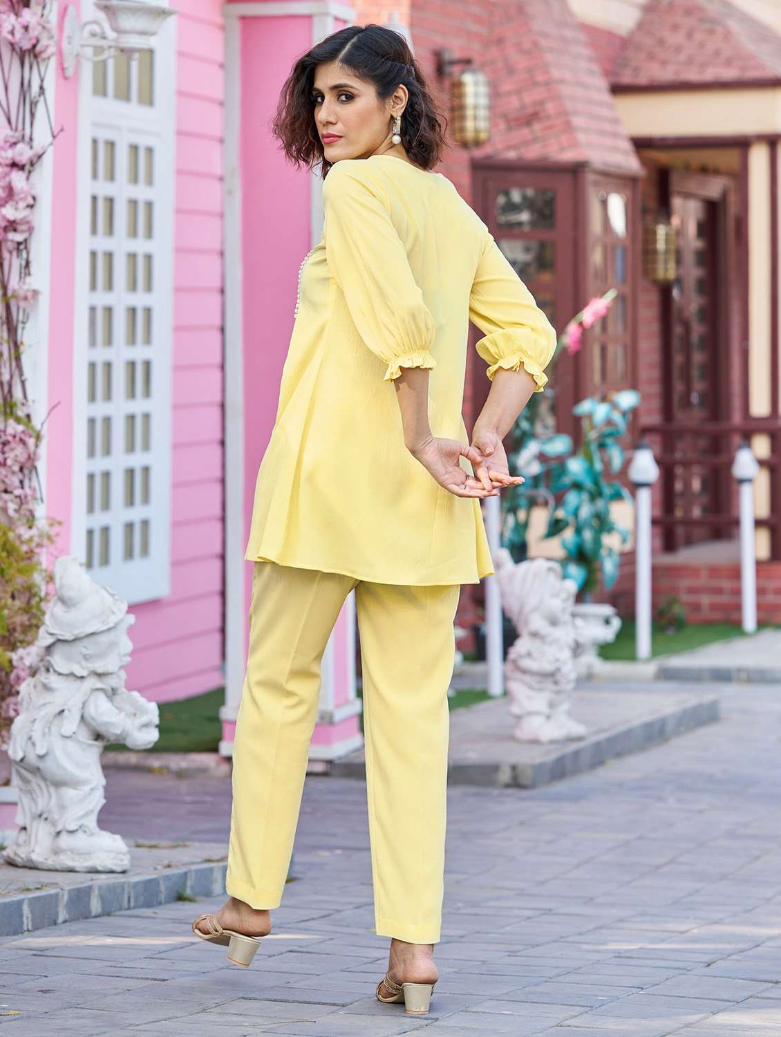 women solid three quarter sleeve ethnic co-ord set - 22454062 -  Standard Image - 3