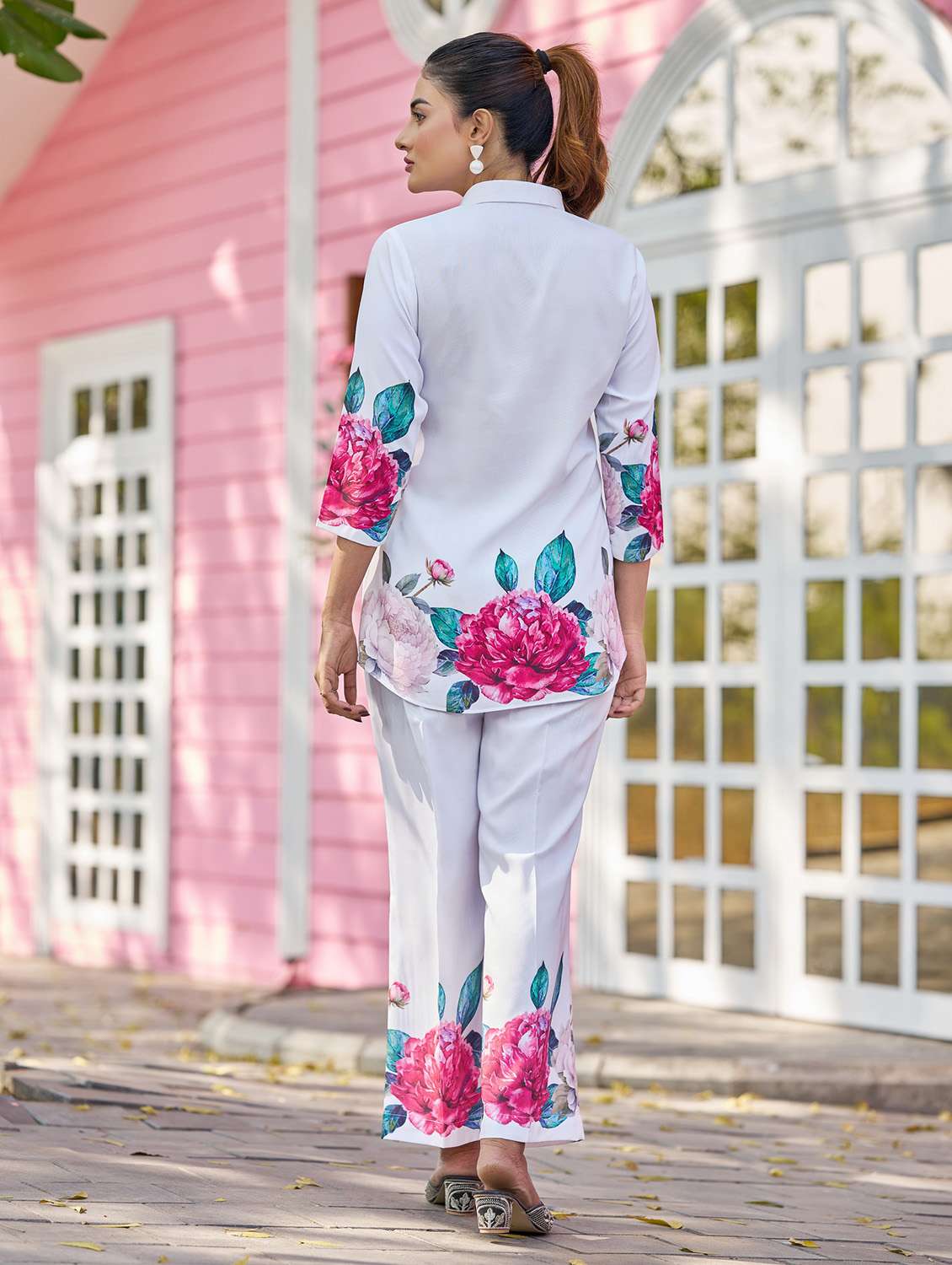 women printed three quarter sleeve ethnic co-ord set - 22454065 -  Standard Image - 3