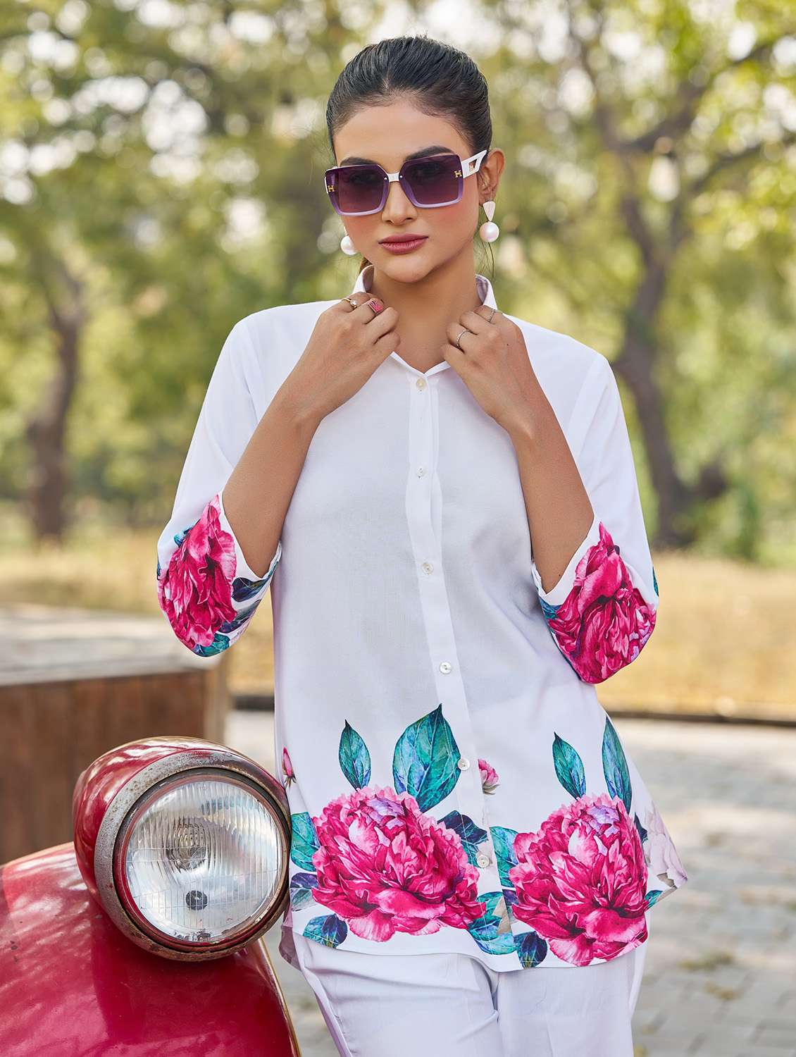 women printed three quarter sleeve ethnic co-ord set - 22454065 -  Standard Image - 5