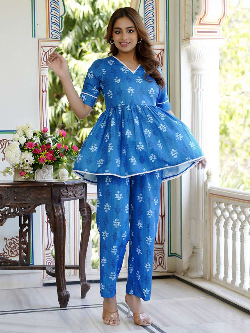women printed short sleeve ethnic co-ord set