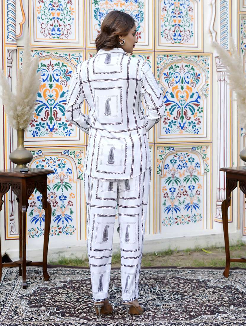 women printed three quarter sleeve ethnic co-ord set - 22454078 -  Standard Image - 3