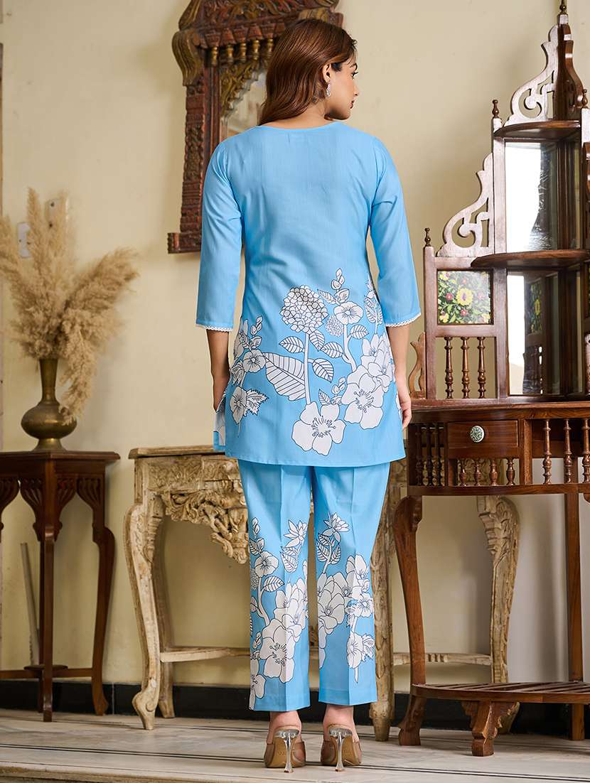 women printed three quarter sleeve ethnic co-ord set - 22454079 -  Standard Image - 3