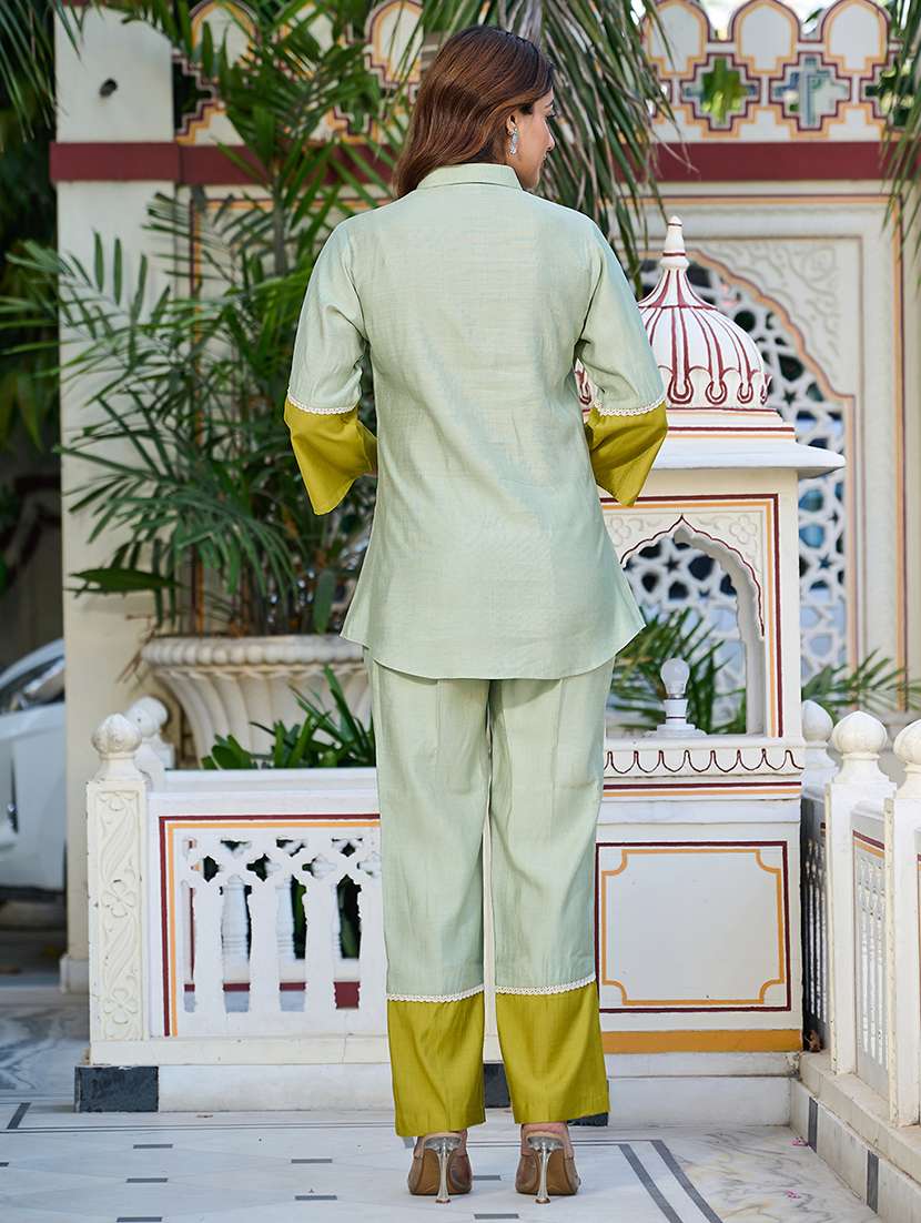 Women Color Block Three Quarter Sleeve Shirt & Trouser Co-ord Set - 22454081 -  Standard Image - 3
