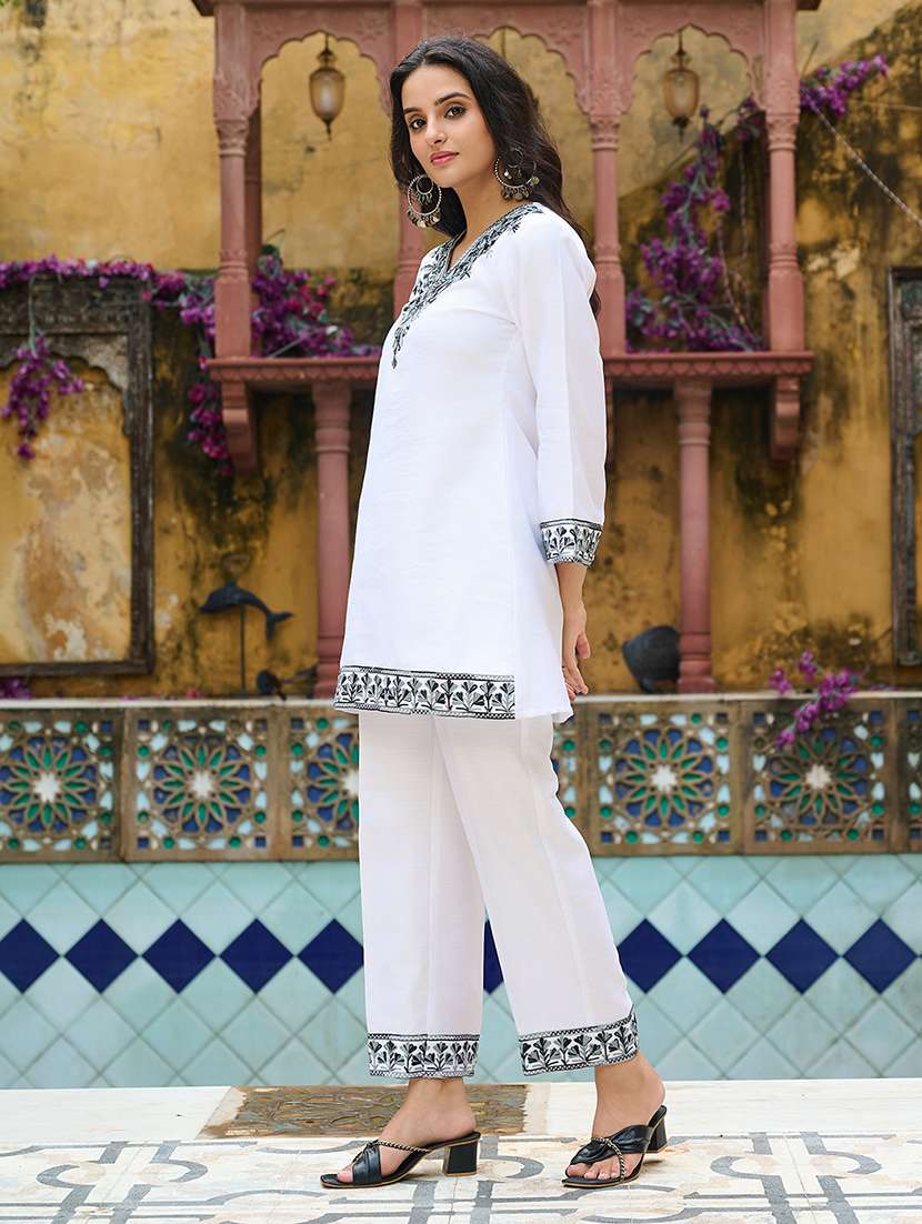 women solid with work three quarter sleeve ethnic co-ord set - 22454105 -  Standard Image - 3