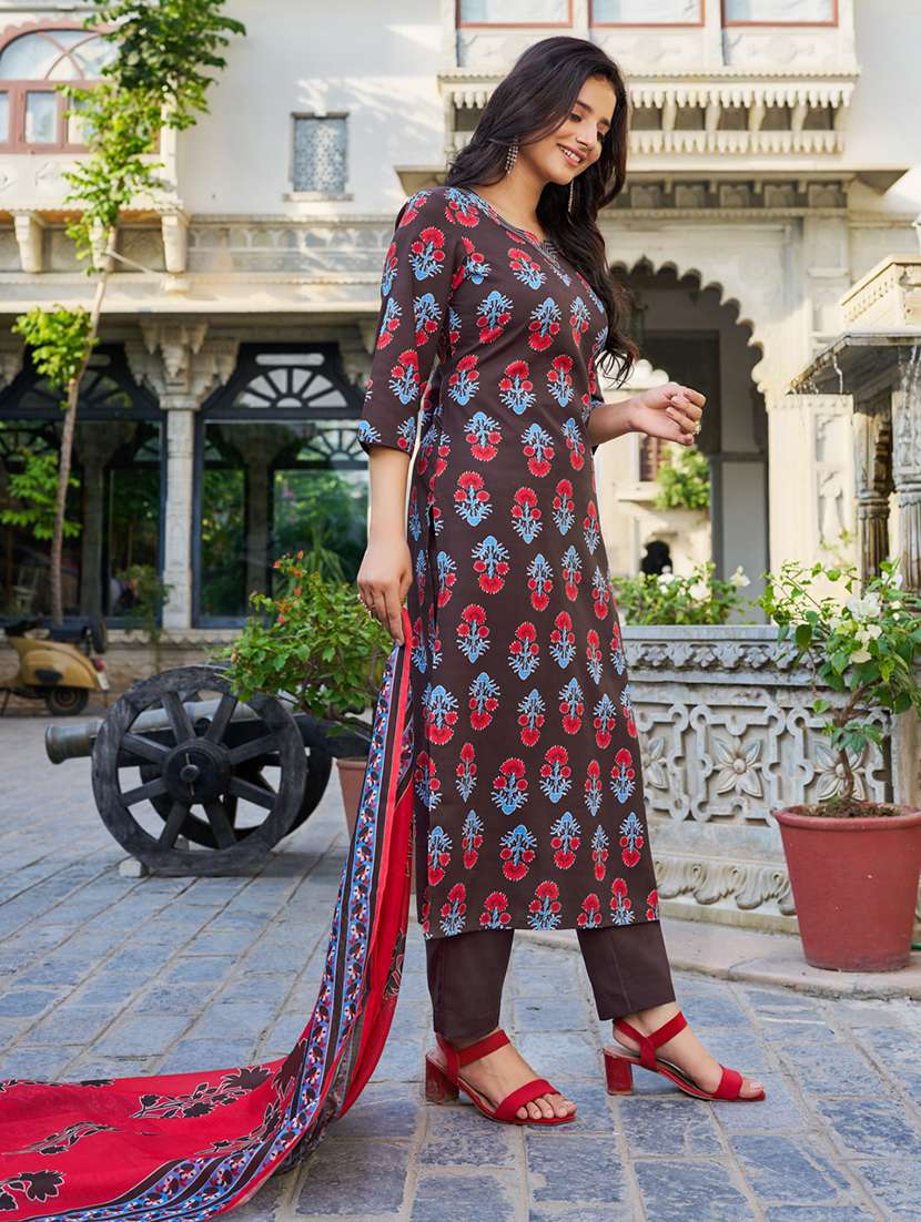 women printed three quarter sleeve kurta pant with dupatta set - 22454111 -  Standard Image - 3