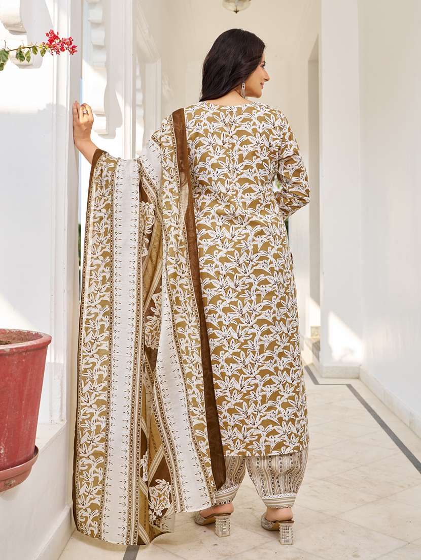 women printed three quarter sleeve kurta salwar with dupatta set - 22454117 -  Standard Image - 3