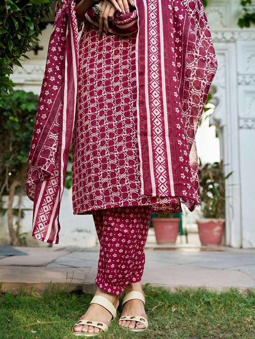 Women Printed Three Quarter Sleeve Kurta Pant With Dupatta Set - 22454120 -  Standard Image - 5
