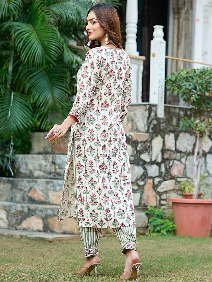 women printed three quarter sleeve kurta salwar with dupatta set - 22454138 -  Standard Image - 3