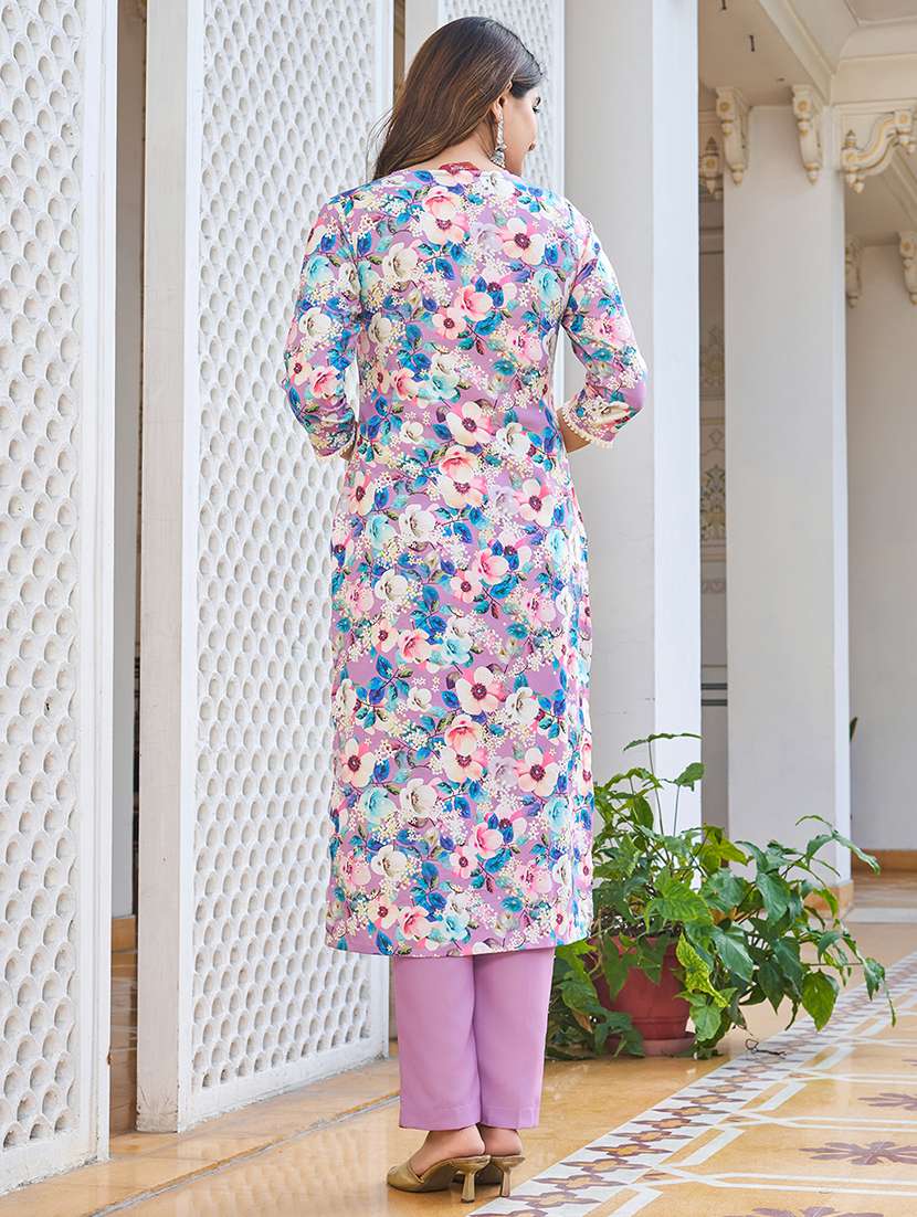 women printed three quarter sleeve kurta pant with dupatta set - 22454172 -  Standard Image - 3