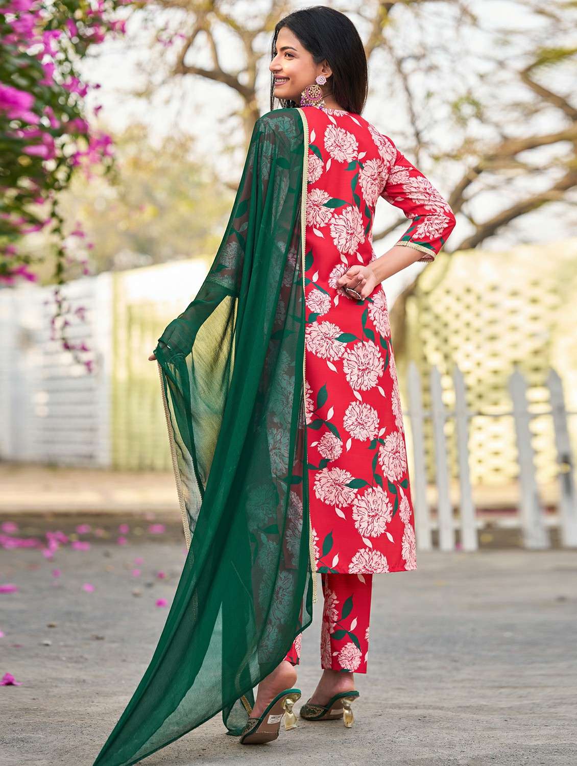 women printed three quarter sleeve kurta pant with dupatta set - 22454188 -  Standard Image - 3
