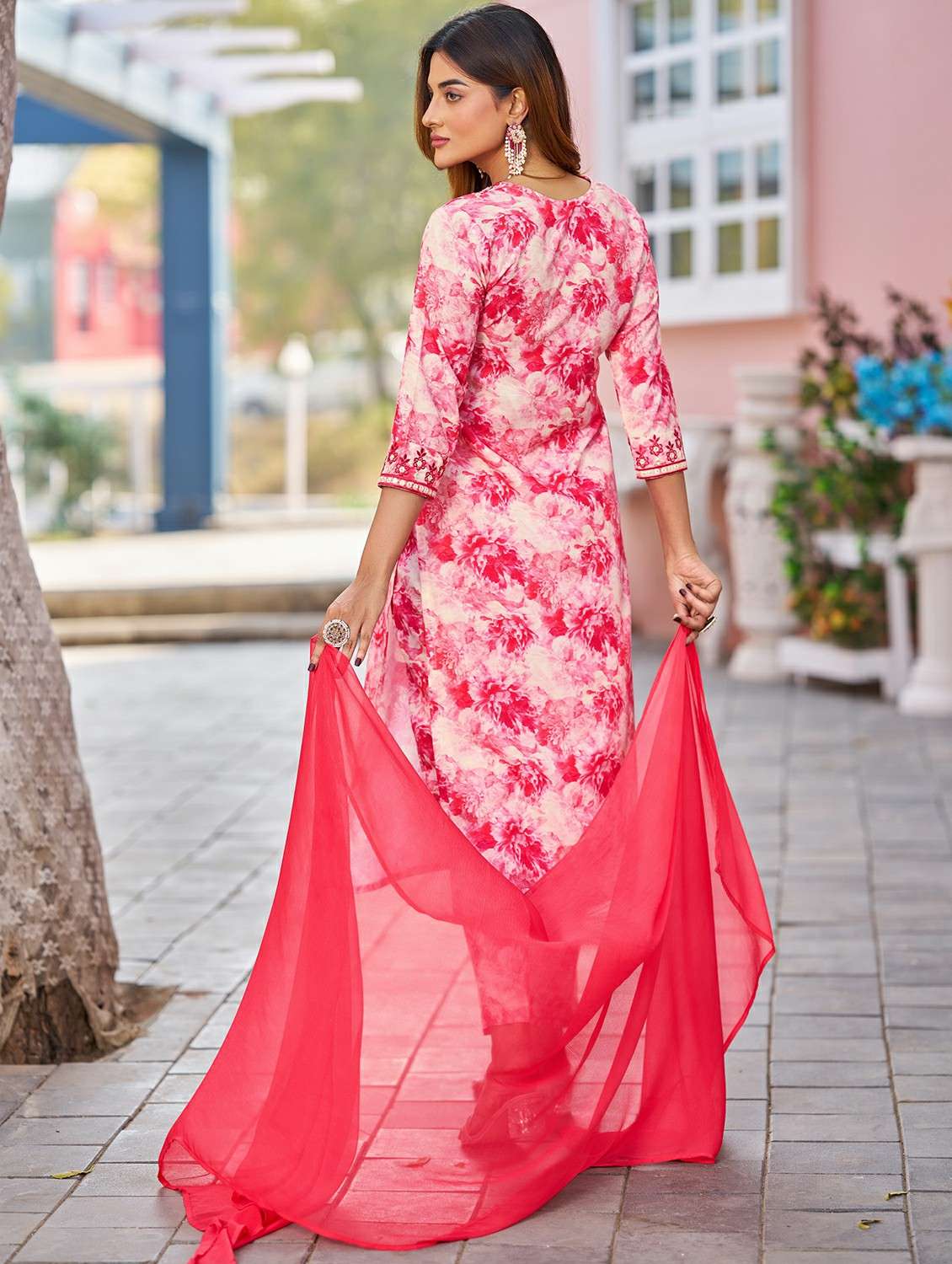 women printed three quarter sleeve kurta pant with dupatta set - 22454197 -  Standard Image - 3