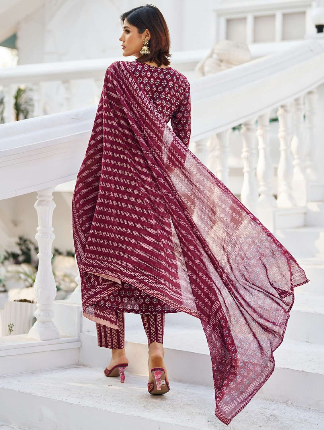 women printed three quarter sleeve kurta pant with dupatta set - 22454201 -  Standard Image - 3