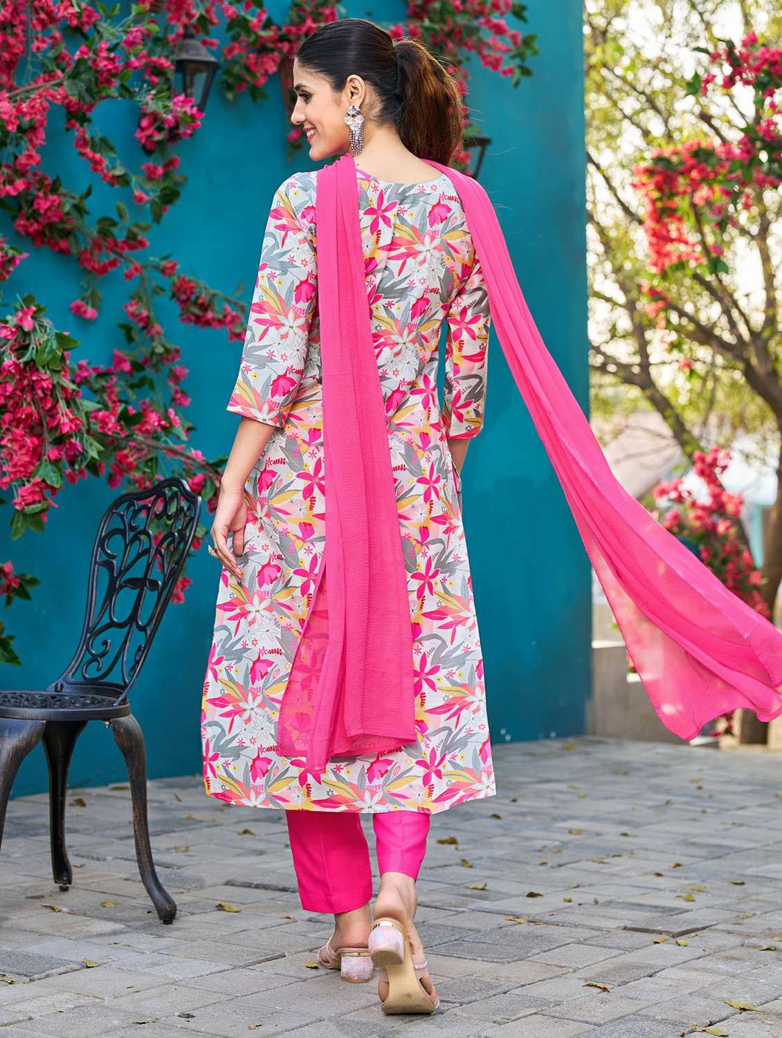 women printed three quarter sleeve kurta pant with dupatta set - 22454207 -  Standard Image - 3