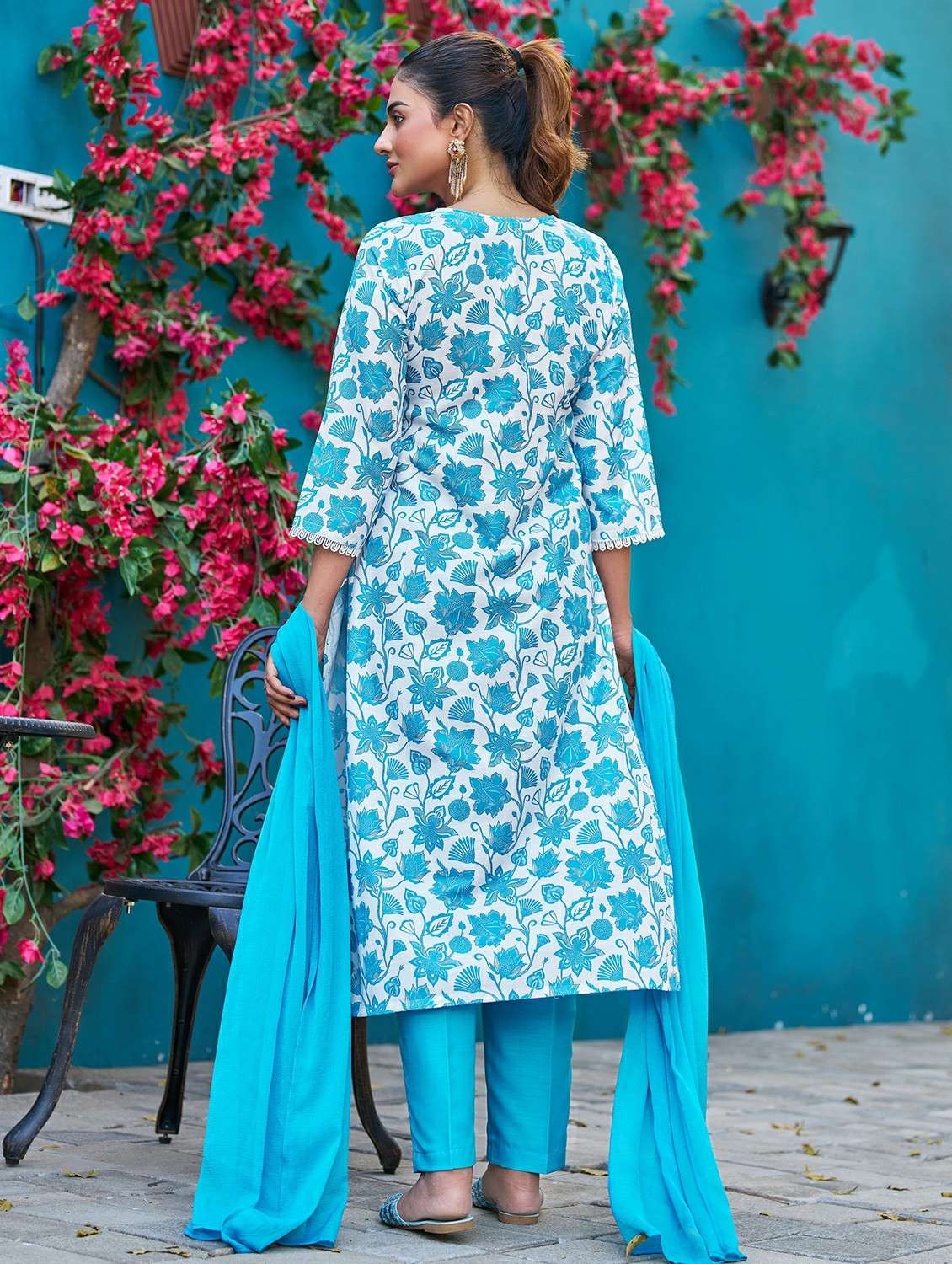 women printed three quarter sleeve kurta pant with dupatta set - 22454208 -  Standard Image - 3