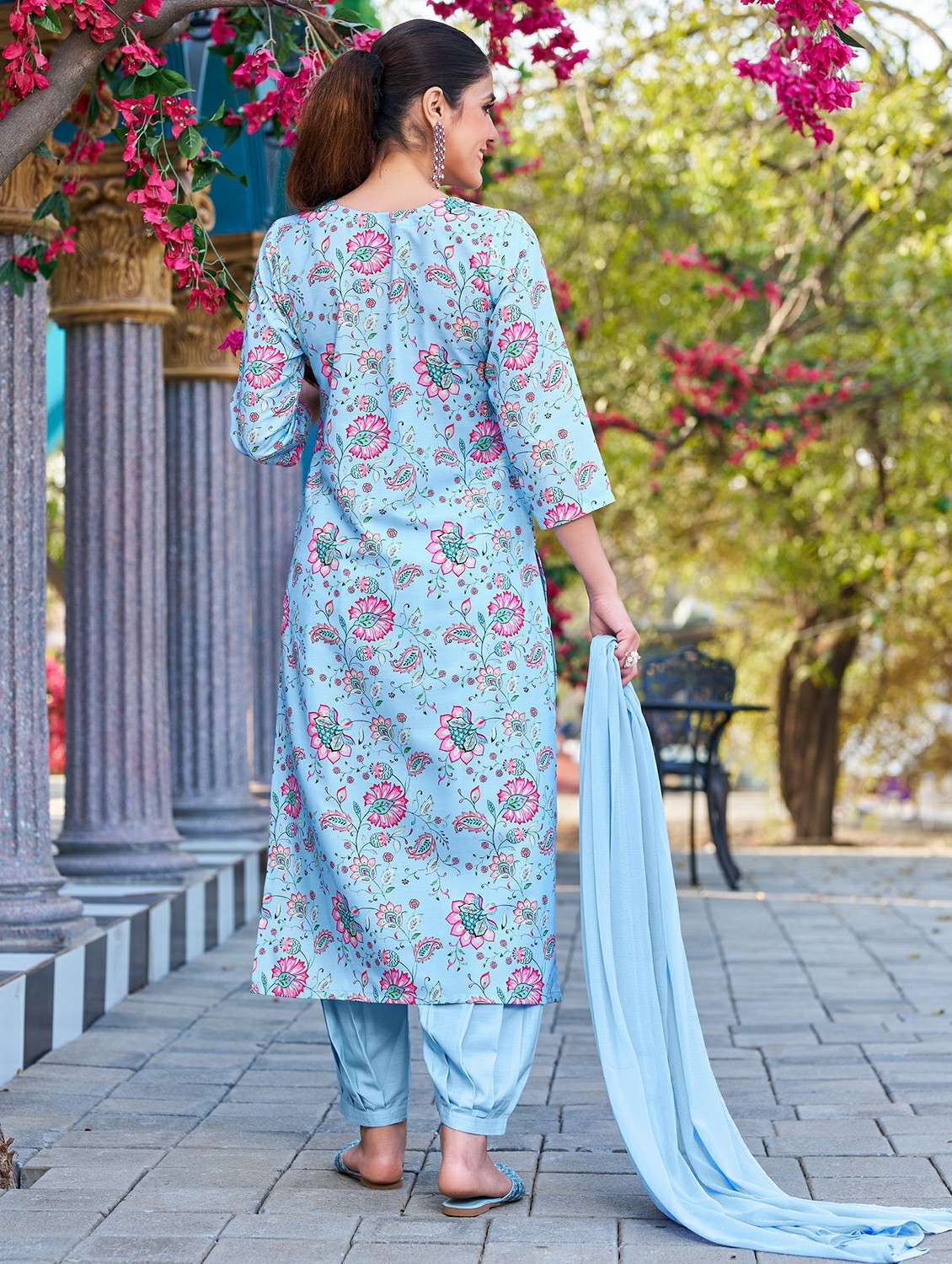 women printed three quarter sleeve kurta pant with dupatta set - 22454209 -  Standard Image - 3