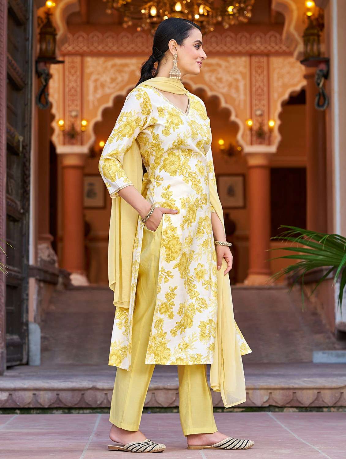 women printed three quarter sleeve kurta pant with dupatta set - 22454239 -  Standard Image - 3