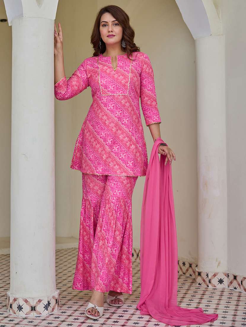 women printed three quarter sleeve kurta sharara with dupatta set - 22454293 -  Standard Image - 5