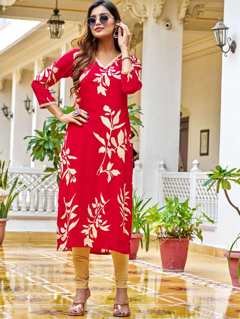 women printed three quarter sleeve kurta legging set - 22454299 -  Standard Image - 3
