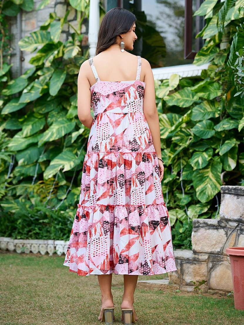 women pink cotton fit & flare dress - 22454331 -  Standard Image - 3