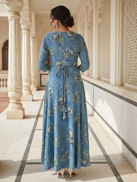 women floral a-line viscose dress three quarter sleeves - 22454349 -  Standard Image - 3