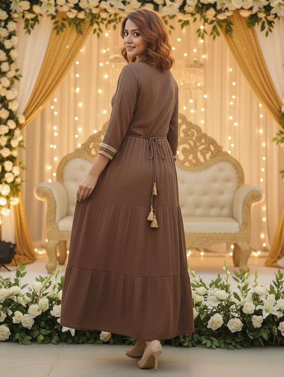 women tiered viscose dress with three-quarter sleeves - 22454351 -  Standard Image - 3