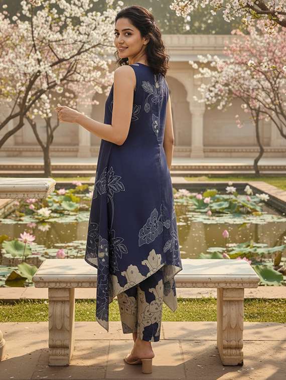 women printed sleeveless kurta pant set - 22454354 -  Standard Image - 3
