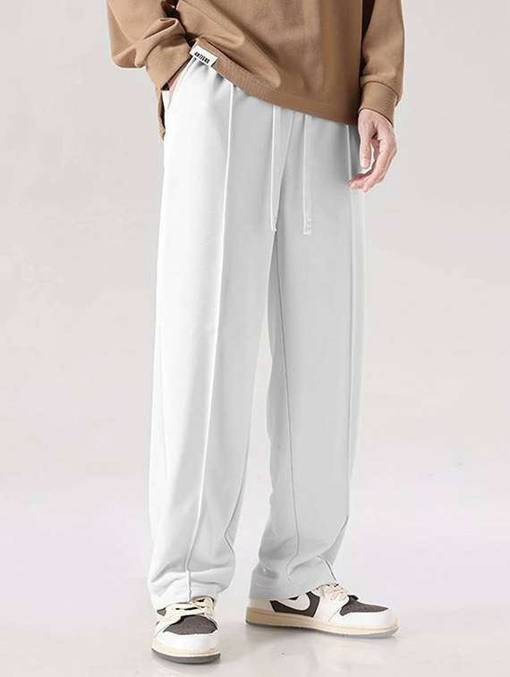 men white lycra blend  full length track pant