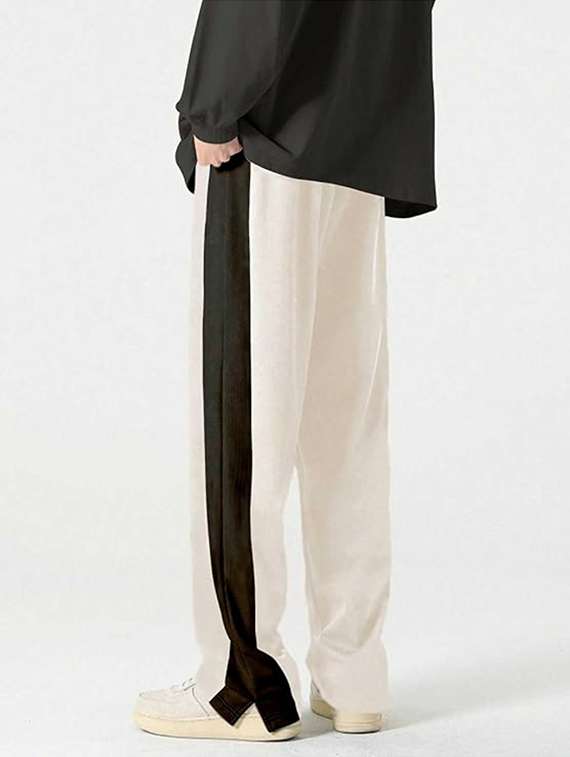 men cream lycra blend  full length track pant - 22454369 -  Standard Image - 3