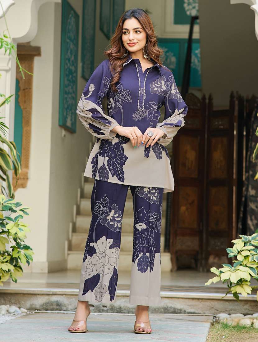 women printed long sleeve ethnic co-ord set