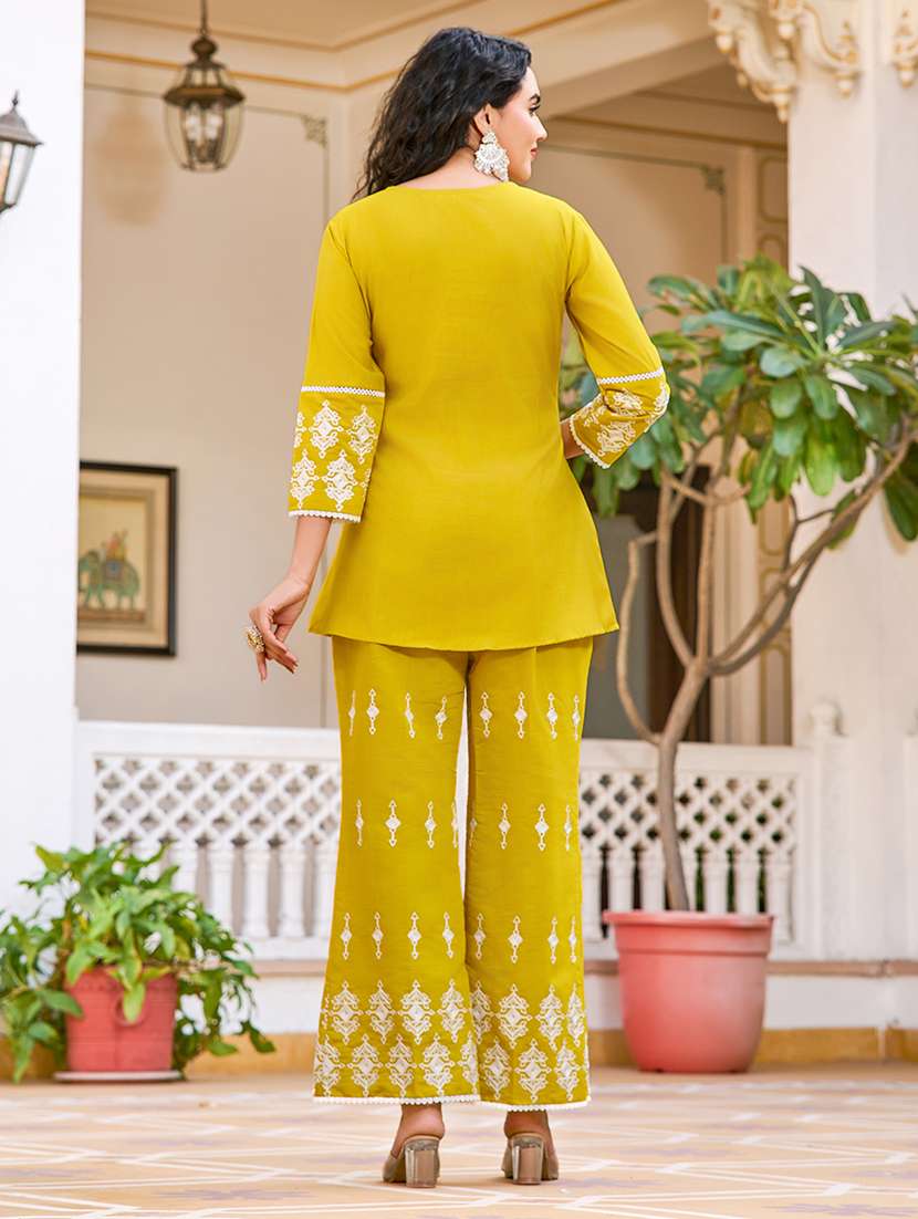 women solid with work three quarter sleeve ethnic co-ord set - 22454385 -  Standard Image - 3