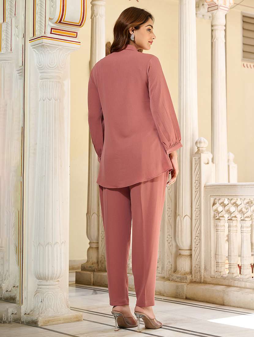 women solid long sleeve shirt & trouser co-ord set - 22454414 -  Standard Image - 3