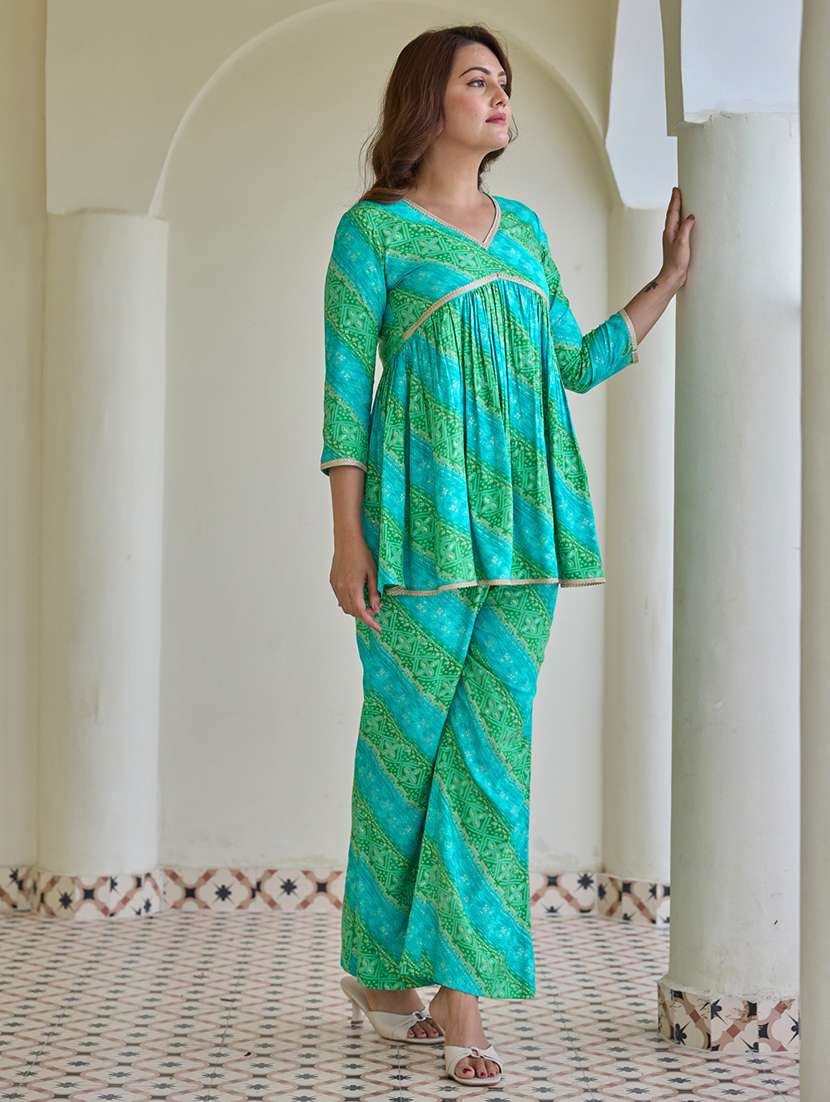 women printed three quarter sleeve ethnic co-ord set - 22454422 -  Standard Image - 3