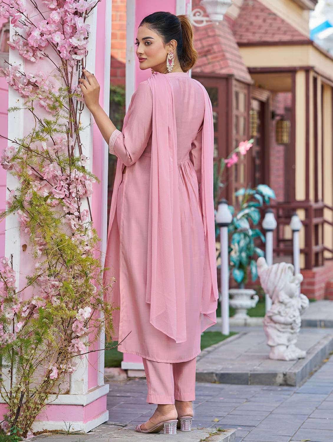 Women Solid With Work Three Quarter Sleeve Kurta Pant With Dupatta Set - 22454453 -  Standard Image - 3