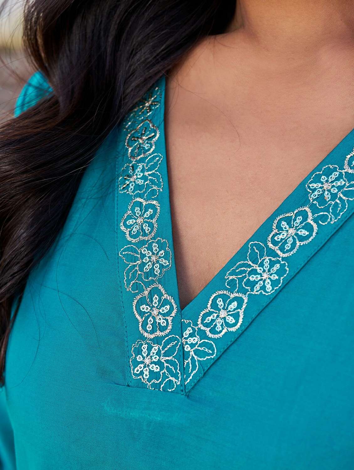 women solid with work three quarter sleeve kurta pant with dupatta set - 22454475 -  Standard Image - 5