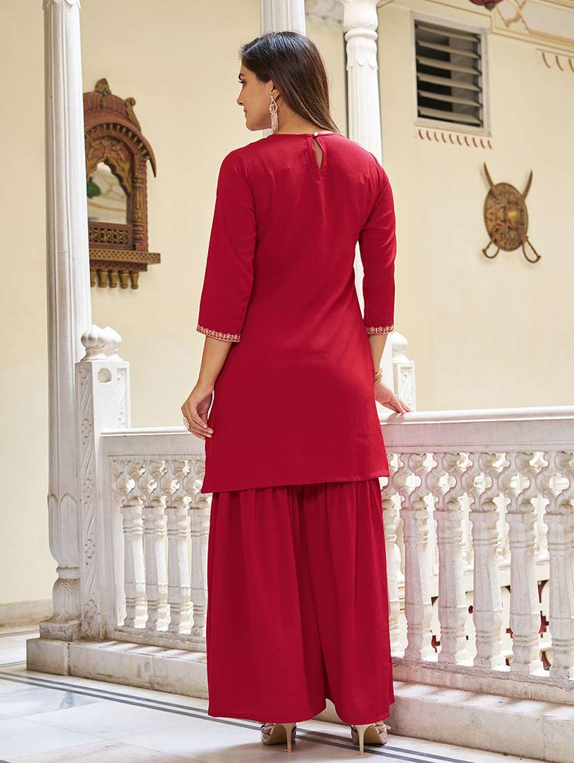 Women Embroidered Three Quarter Sleeve Kurta Sharara With Dupatta Set - 22454494 -  Standard Image - 3