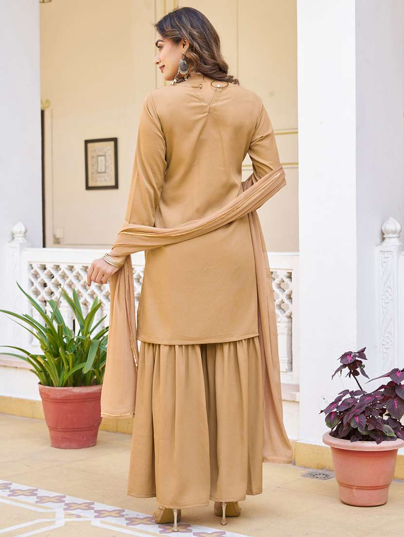 Women Embroidered Three Quarter Sleeve Kurta Sharara With Dupatta Set - 22454495 -  Standard Image - 3