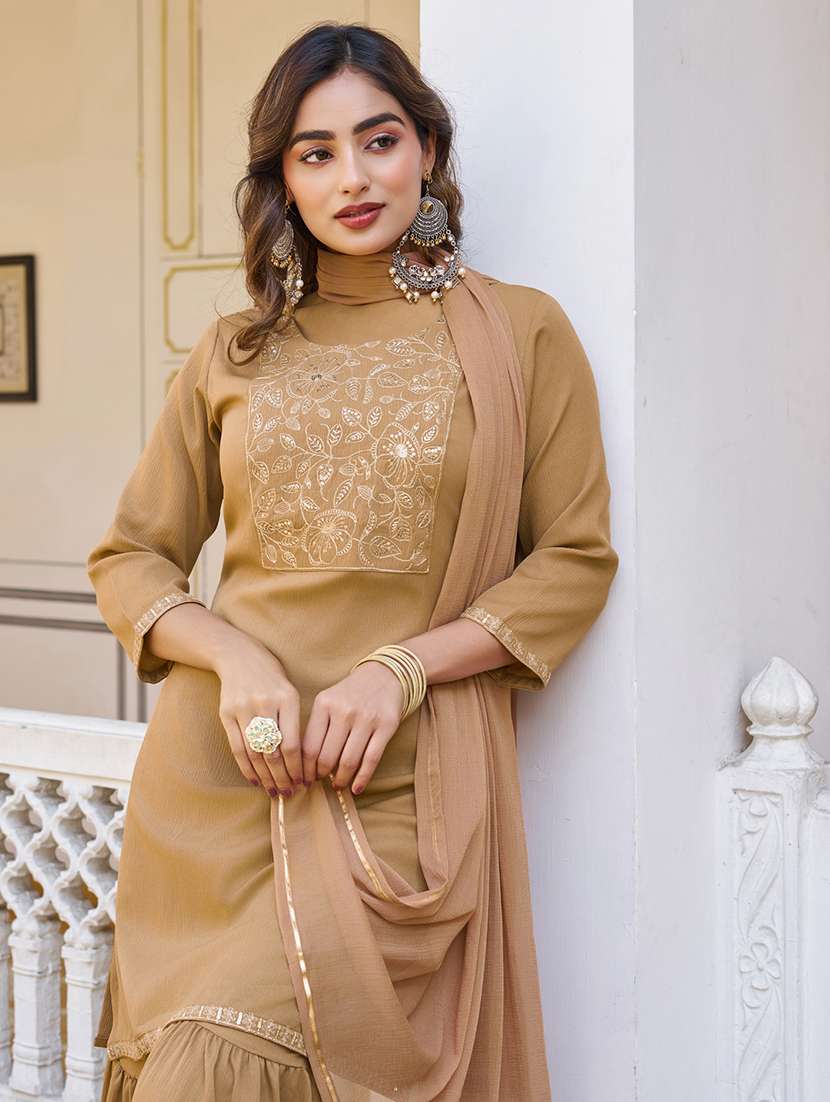 Women Embroidered Three Quarter Sleeve Kurta Sharara With Dupatta Set - 22454495 -  Standard Image - 5
