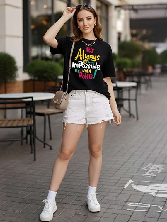 women printed  black cotton blend regular t-shirt - 22454622 -  Standard Image - 3